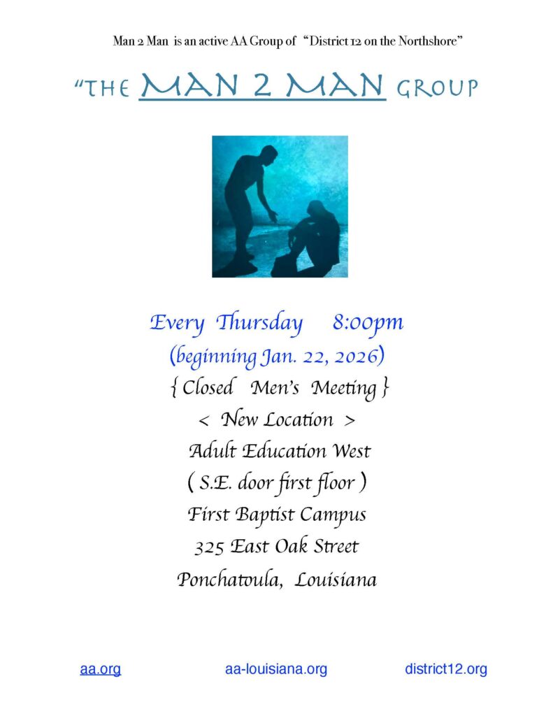 MAN 2 MAN GroupNew AddressStarting Jan 22nd