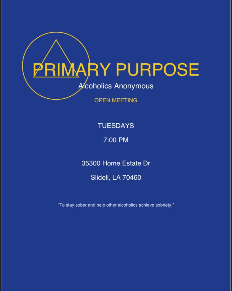Primary PurposeNew meetingTuesdays 7:00pm